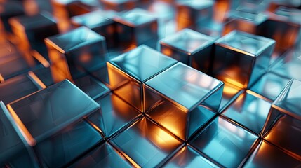 Sticker - A futuristic background of interlocking 3D cubes in metallic colors and a high-tech feel