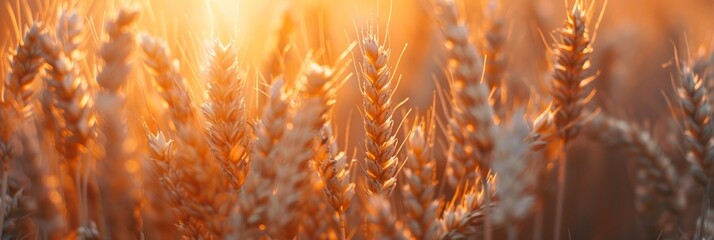 Canvas Print - Abstract background of golden wheat ear in field with warm sunlight