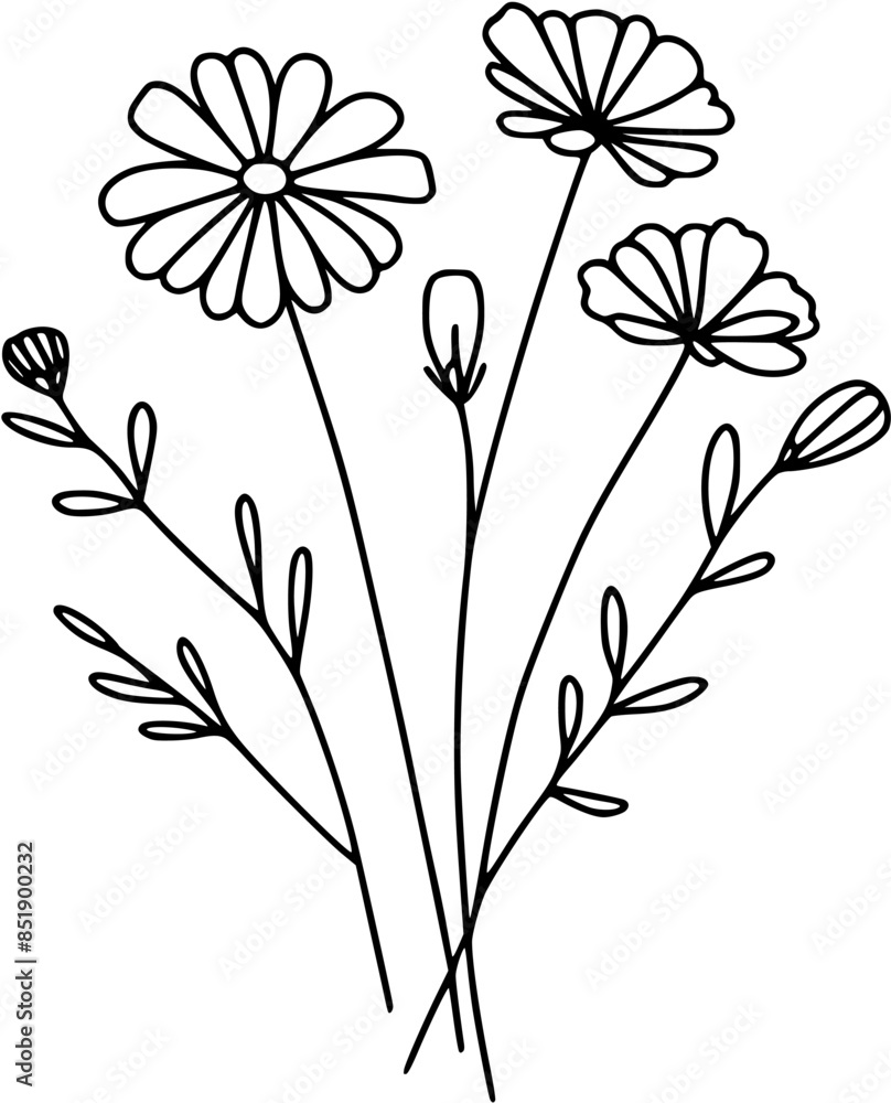 This is an illustration of flowers in a simple and modern line art ...