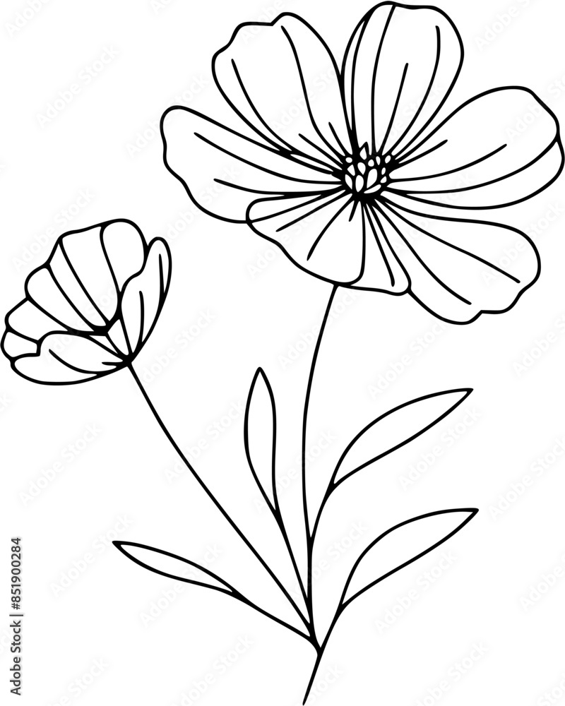 This is an illustration of flowers in a simple and modern line art ...