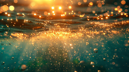 Wall Mural - bubbles and bokeh underwater in clear green ocean of california