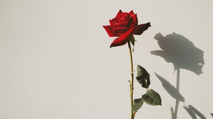 Wall Mural - A solitary red rose stands out against a pure white backdrop