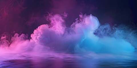 Sticker - Neon Blue and Purple Multicolored Smoke Puff Cloud Design on Dark Background. Concept Neon Smoke, Puff Design, Multicolored Cloud, Dark Background, Blue and Purple