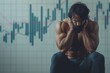 © gearstd - A muscular man seems stressed against a background of stock market graphs, conveying pressure or loss