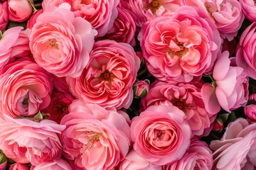 Pink Flowers. Stunning Rose Bouquet with Blooming Pink Roses - Top View