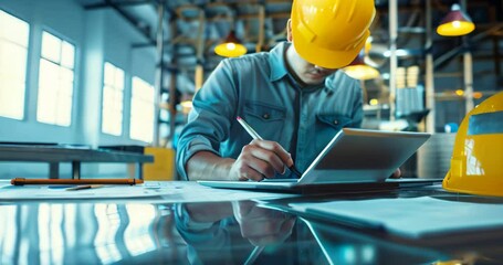 Canvas Print - QA engineer conducting user acceptance test with tablet and stylus, copyspace provided