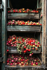 Wall Mural - A green container processing a diverse pile of organic waste