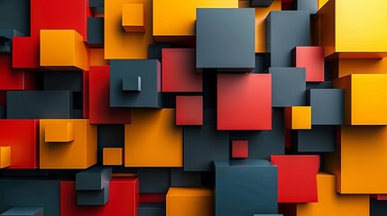 Wall Mural - An abstract background of overlapping cubes and geometric shapes in bold, contrasting colors