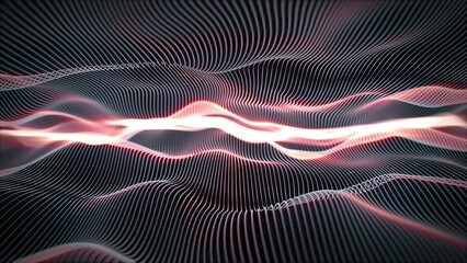 Wall Mural - abstract space of waves made of curvy gray strings with bright lava glow effect. elegant background 