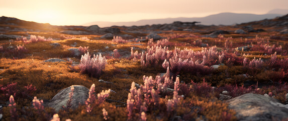 summer tundra landscape polar region, north, polar day.