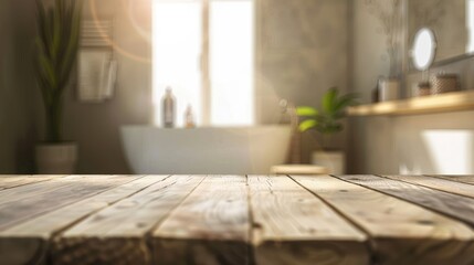 Canvas Print - Blurry Bathroom Background with a Tabletop