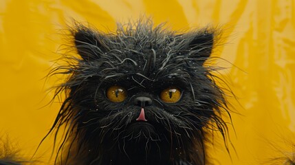 Wall Mural -  A surprise-filled feline's close-up, sporting lengthy locks atop its head