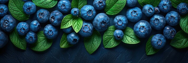 A close up of blueberries and green leaves