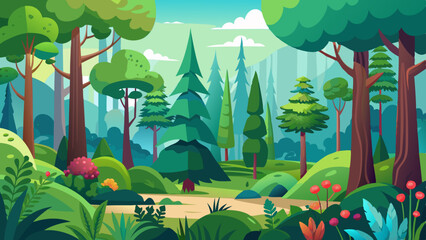 Wall Mural - forest scene with various forest trees vector illustration
