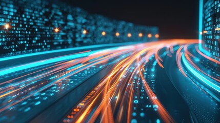 Digital Highway with Glowing Lines