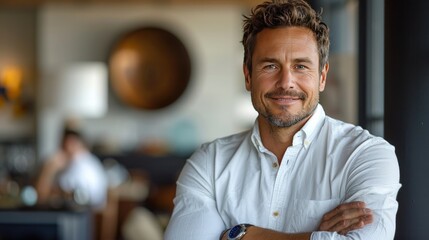 Wall Mural - Confident Man in a White Shirt