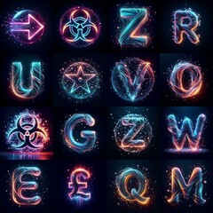 Glasss and neon light Lettering Typeface. AI generated illustration