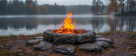 Wall Mural - A Blend Of Different Types Of Campfire Setups In Various Outdoor Locations Showcased The Diversity In Outdoor Experiences