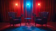 © Kristina - A minimalist podcast interview room featuring two sleek chairs under sophisticated spotlights