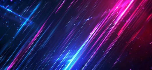 Abstract futuristic background with glowing blue and purple neon lines on dark space