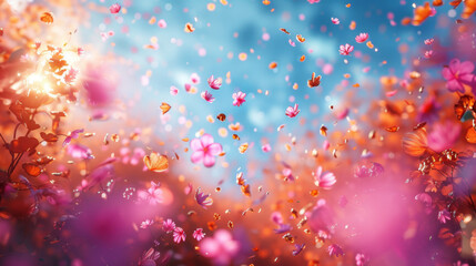 Wall Mural - colored confetti flying on blue background