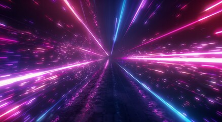 Abstract neon light lines background with colorful glowing speed lights effect for time travel or space tunnel