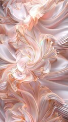 Wall Mural - 3D render of an abstract design featuring swirling waves in pale pink and gold