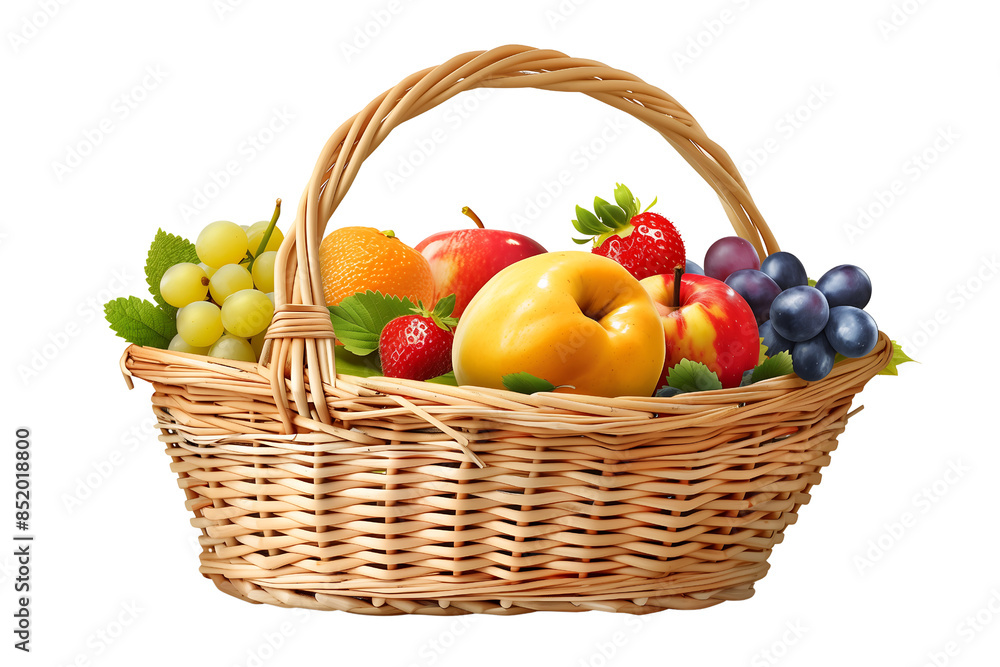 Wicker basket handle with fresh food isolated on transparent background ...