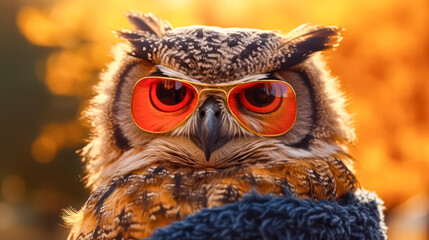 Wall Mural - A close up of an owl wearing glasses.