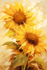 Wall Mural - Sunflower with expressive brushstrokes. Concept of nature, growth, brightness. Oil painting. Metaphorical associative card. Psychological abstract picture. Vertical