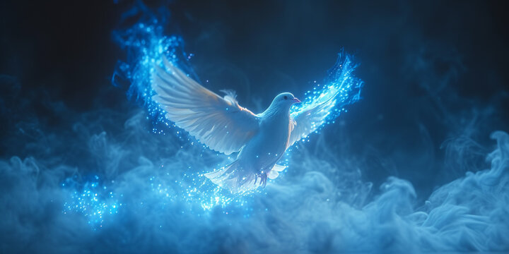 Holy Spirit in the form of a dove. Christian Pentecost illustration