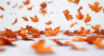 Wall Mural - Autumn Leaves Falling in the Wind on a White Background