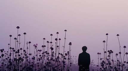 Wall Mural - silhouette of a person with flowers 