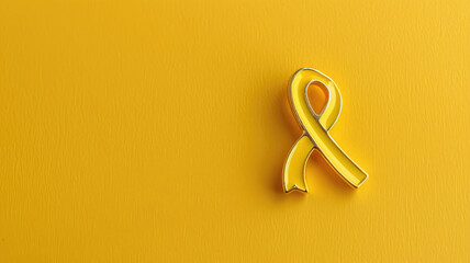 Wall Mural - Yellow ribbon on yellow background representing awareness and support