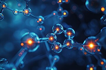 Fototapete - a close up of a molecule with glowing lights, Explore the role of catalysts in reactions