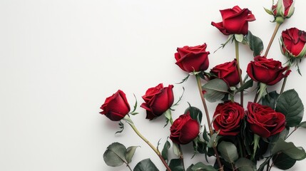 Wall Mural - A bouquet of red roses set against a pristine white backdrop