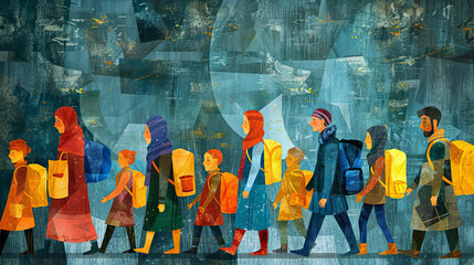 Wall Mural - illustration of Refugees