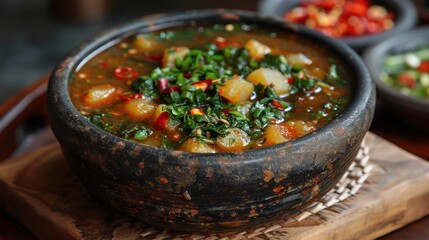 Wall Mural - Spicy Vegetable Stew in Earthenware Bowl