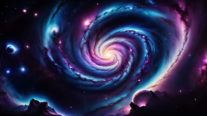 Wall Mural - a cosmic swirl that features stars, planets, and nebulae. the color palette should include deep blue