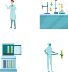 Wall Mural - Laboratory research icons set cartoon vector. Scientist people in laboratory. Chemistry and science