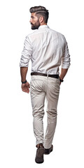 Wall Mural - Isolated walking handsome young man wearing white shirt and chino shorts , png,cutout on transparent background, ready for architectural visualisation