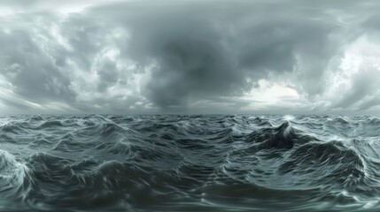 HDRI Environment Map of Stormy Sea Spherical Panorama in 360 Degrees High Resolution. Generative AI