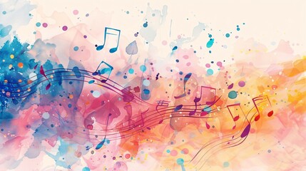 A colorful painting of musical notes and a watermark that says 