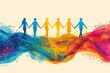 © Dudarte - Ilustração colorida com linhas e muitas cores, mostrando pessoas de mãos dadas lado a lado, destacando união e diversidade