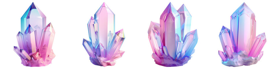 Set of Crystal Shape isolated on transparent png background. Generative ai