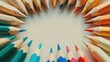 © TheWaterMeloonProjec - Colorful wooden pencils on white slide background with circular space