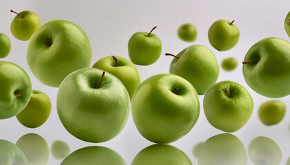 Green apple suspended or floating in the air