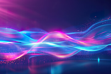 Wall Mural - A colorful wave of light is projected onto a dark background