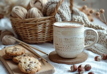 Sticker - Cozy Winter Morning With Coffee, Cookies, and Knitted Blanket