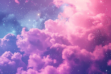 Wall Mural - A purple and pink sky with clouds and stars